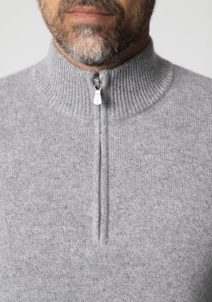 Men's Trento Italian cashmere half-zip sweater in lunar, Addison Geneva #color_LUNAR
